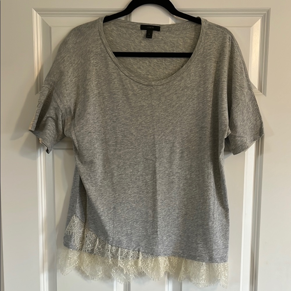J.Crew Size Medium Gray Lace Trim T-Shirt